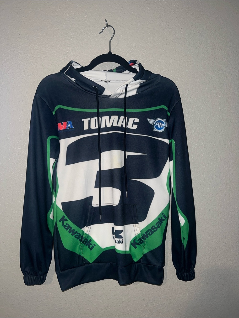 Eli Tomac racing blue , White & Green Zip-Up Graphic Sweater